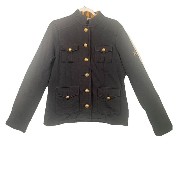 Tommy Hilfiger Military Style Jacket Women’s Size M 100% Cotton Navy Gold Button - Picture 1 of 13